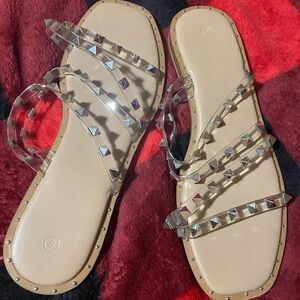 Zby Women's Clear Studded Sandals size 8